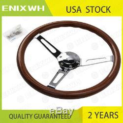 15 Wooden Grain Silver Brushed Spoke Steering Wheel classic Wood & Horn Kit