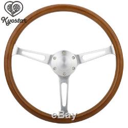 15inch Wooden Grain Silver Brushed Spoke Steering Wheel classic Wood + Horn Kit