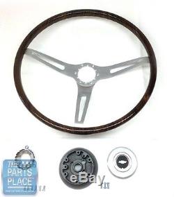 1967-68 Chevrolet Walnut Wood Steering Wheel Kit 3 Spoke Brushed Bowtie Cap