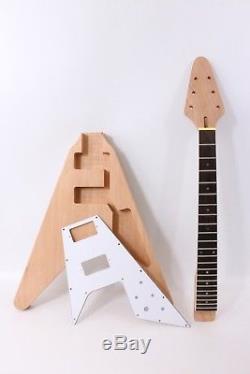 1set electric Guitar Kit Guitar Neck Body Mahogany wood Electric Guitar Flying V