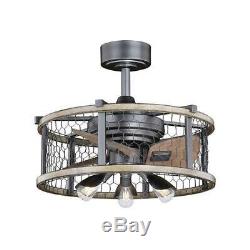 21 Natural Iron withDistressed Wood LED In/Out Ceiling Fan Fandelier withLight Kit