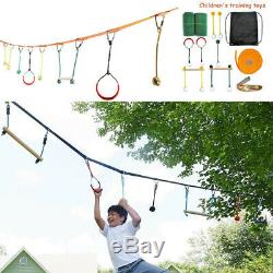 40ft Kids Hanging Sling Ring Swinging Obstacle Slackline Monkey Bars Kit Garden