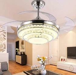 42'' Crystal Invisible Fan Ceiling Light LED Light Kit Remote Control Chandelier
