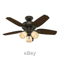 44 Hunter New Bronze Ceiling Fan with a Tea Stain Glass Light Kit
