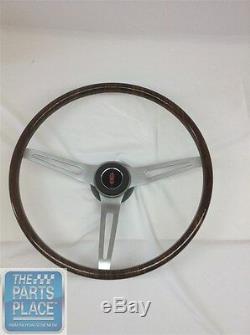 69-72 Cutlass Walnut Wood Steering Wheel Kit 3 Spoke Brushed Olds Center Cap