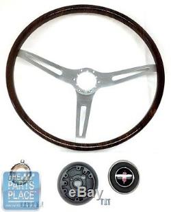 69-72 Cutlass Walnut Wood Steering Wheel Kit 3 Spoke Brushed Olds Center Cap