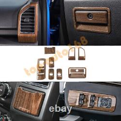 ABS Wood Grain Style Interior Decoration Kit Cover 10pcs For Ford F150 2015-2020