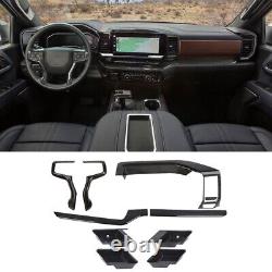 Black Wood Dashboard Interior Door Trim Cover Kit For Chevy Silverado 2022+ 10pc