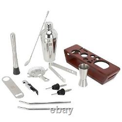 Brand New Bar Tool Set Bartending Cocktail Shaker Kit with Wood Stand