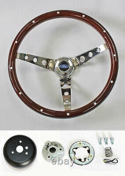 Bronco F100 F150 F250 F350 Wood Steering Wheel High Gloss Grip with Rivets 15