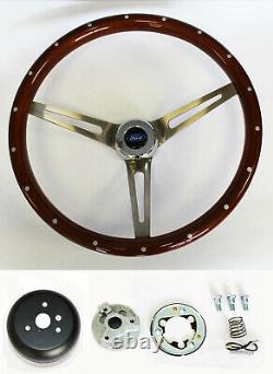 Bronco F100 F150 F250 F350 Wood Steering Wheel High Gloss with Rivets 15 Ford Cap