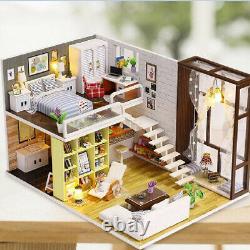 DIY Dollhouse Miniature Kit Simple House with LED Light, Music, Furniture Gift