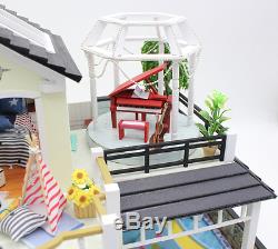 DIY Wooden Doll House Villa Miniatures LED Furniture Kit Light With Balcony