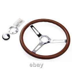 ELITEWILL 15 Wooden Grip Steering Wheel classic Wood & Horn Kit 380mm -6 Hole