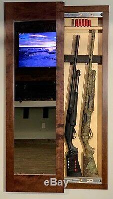 Espresso Hidden storage mirror In-wall gun safe concealment cabinet rifle pistol