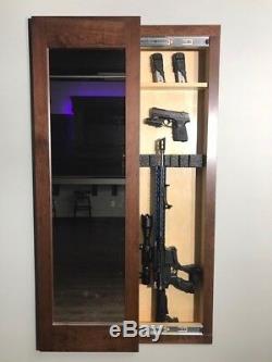 Espresso Hidden storage mirror In-wall gun safe concealment cabinet rifle pistol