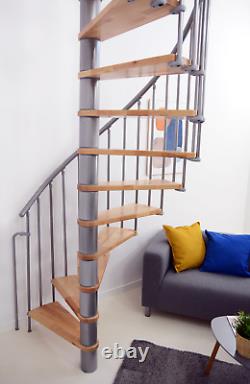 Indoor Spiral Staircase Kit Solid Beech Wood Step PVC Handrail to 10.14' Height