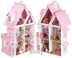 Large Wooden Doll House Kids Barbie Kit DIY Girls Play Dollhouse Furniture New