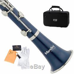 MENDINI BLUE ABS Bb CLARINET With CASE, CARE KIT, 11 REEDS FOR STUDENT, BEGINNER