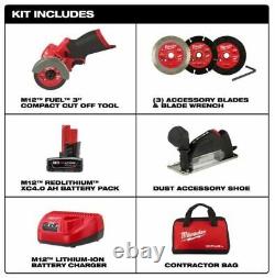 Milwaukee 2522-21XC M12 FUEL Brushless Li-Ion 3 in. Compact Cut Off Tool Kit New