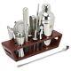 New Bar Tool Set Bartending Cocktail Shaker Kit with Wood Stand