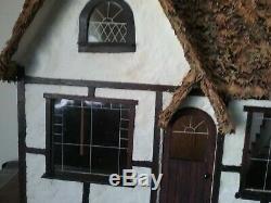 OOAK Tudor Dollhouse 112 Cottage artisan handmade with fireplace wood new vintage