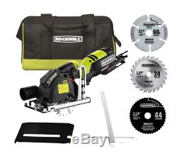 Rockwell RK3440K 4 Amp Corded Compact Circular Saw with 3-Blade Kit & Case