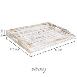 Shabby Whitewashed Wood Noodle Board Stove Cover/Serving Tray with Cutout Handles