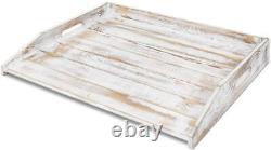 Shabby Whitewashed Wood Noodle Board Stove Cover/Serving Tray with Cutout Handles