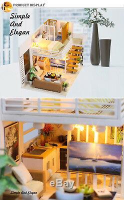 US Toy Dollhouse Miniature Furniture DIY Kit Wood Cottage LED Christmas Gift USA