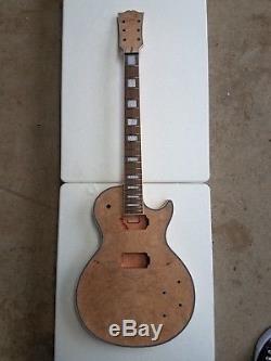 Unfinished electric guitar body and neck, burl wood veneer electric guitar kit