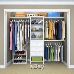 White Laminate Wood Closet Kit 8 Shelves 3 Clothing Rod Organizer Dresser Home