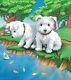 White Puppies Diamond Painting Embroidery Portrait In The Woods Designs Displays
