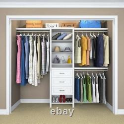 Wood Closet Organizer Kit Shelving System Drawers Home Storage 25 Inch W. White