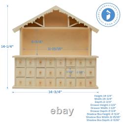 Wooden Advent Calendar 15x14 inch, DIY Preassembled, Empty Drawers Woodpeckers