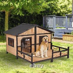 Wooden Elevated Backyard All Weather Rustic Log Cabin Pet Dog House Kit