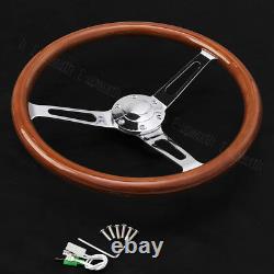 Wooden Grain Silver Brushed Spoke Steering Wheel classic Wood + Horn Kit 15inch