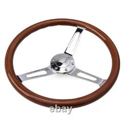 Wooden Grain Silver Brushed Spoke Steering Wheel classic Wood + Horn Kit 15inch