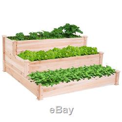 Wooden Raised Vegetable Garden Bed 3 Tier Elevated Planter Kit Outdoor Gardening