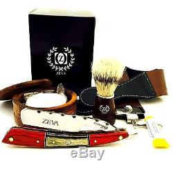 ZEVA Men's Best Wooden Straight Razor, Dovo Paste Shaving Set Kit in Gift Box