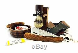 ZEVA Series 8 PC Wooden Men's Straight Edge Razor Shaving Set/Kit in Gift Box