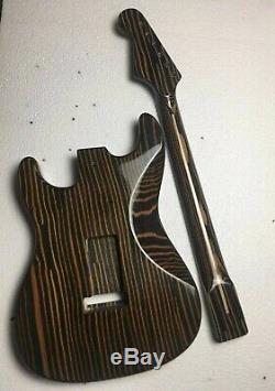 Zebra wood electric guitar body and neck guitar kit 25.5 scale length